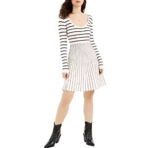 GUESS Dress Pullover Sweater Nash Knit Fit & Flare Stripe White Black S